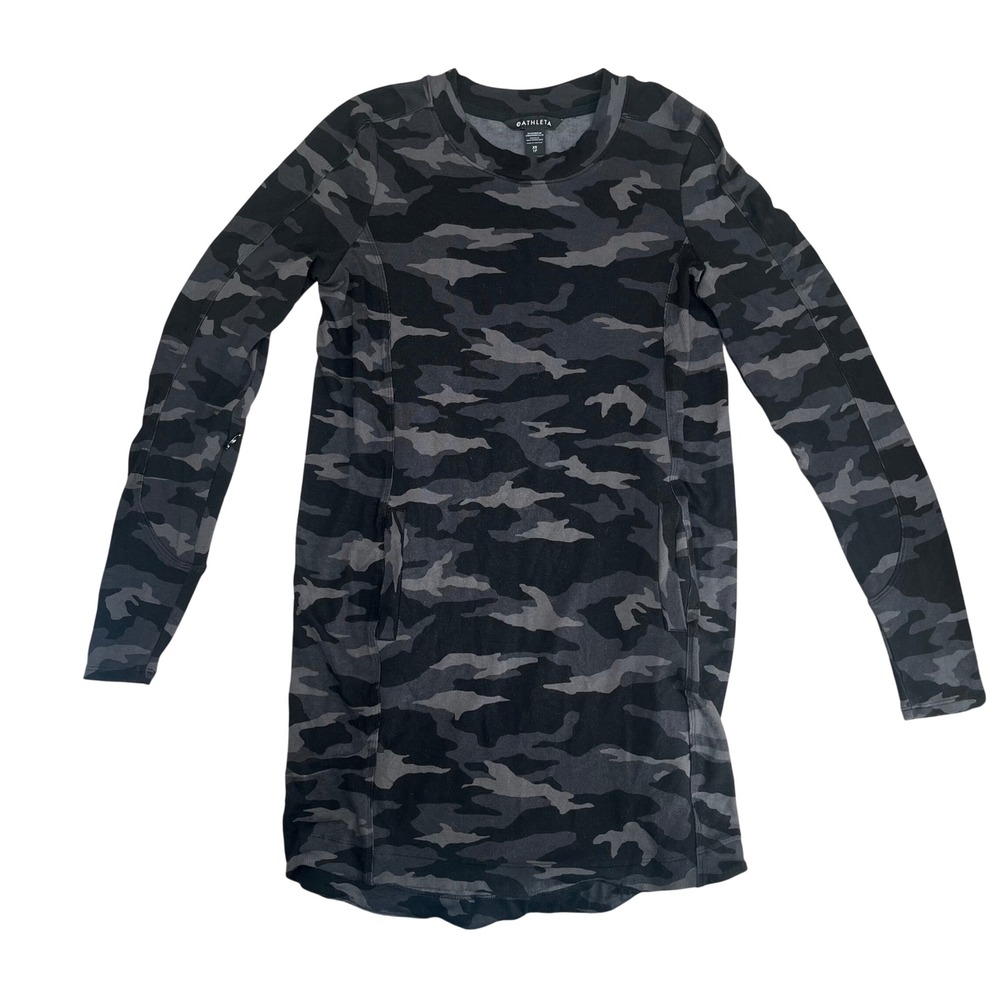 Athleta Balance Tunic Dress Women XS Gray Camo Long Sleeve Mini Athleisure
